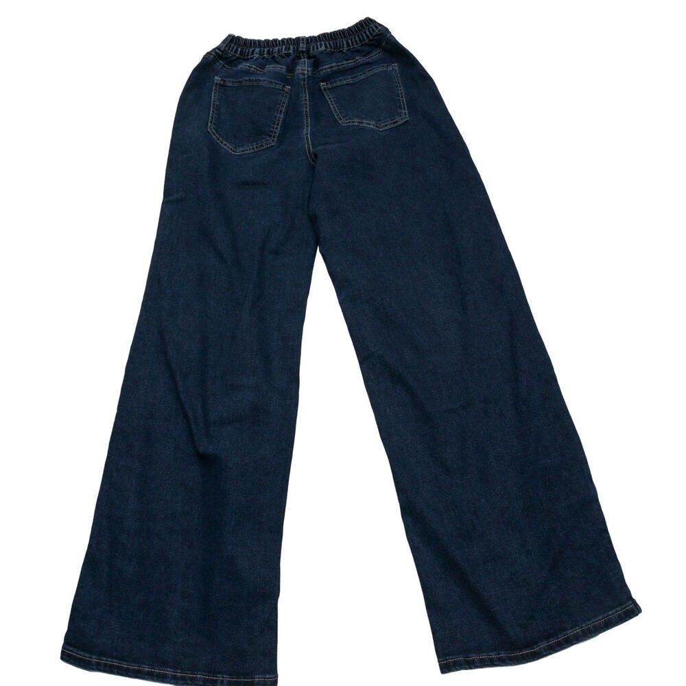 Madden NYC Size S (4-6) Women's Wide Leg‎ Jeans Dark Wash Elastic Waist New